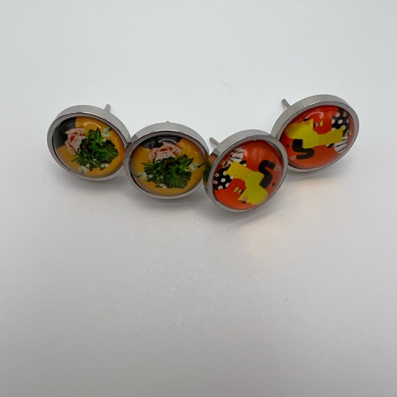 Classic Edgy Round Stud Earrings - Stylish Small Retro Stud Earrings Set of Two - Picture 7 of 14